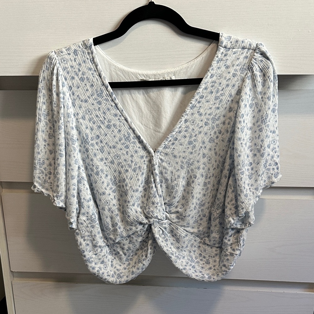 Abercrombie & Fitch Light Blue and White Cropped Blouse